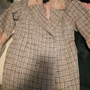 Chic Tweed Blazer with Faux Fur Accents